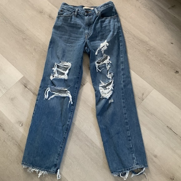 LEVI’S 94 BAGGY HIGH RISE JEANS size 26 distressed medium wash - Picture 1 of 13